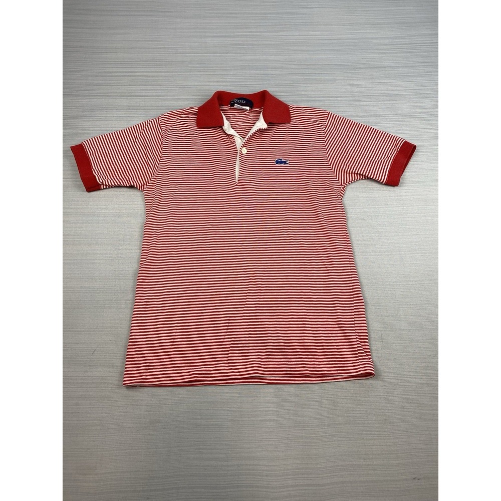 Vintage Izod Lacoste Shirt Youth Size 18 Red Striped Short Sleeve Blue Crocodile